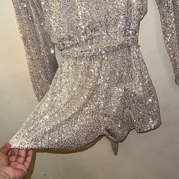 AQUA gold Sequin Romper jumpsuit - Picture 3 of 5